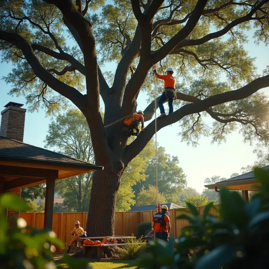 Cowboy Tree Care arborist climbing and rigging a large live oak in San Antonio