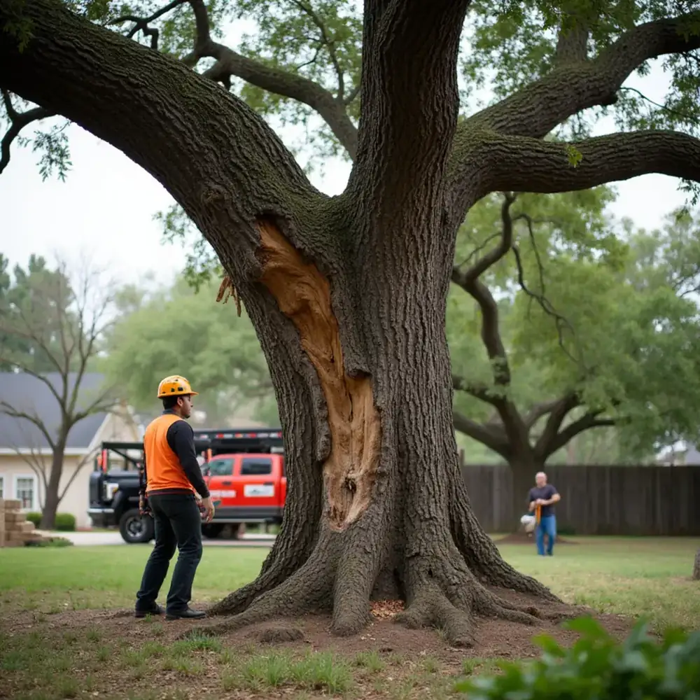Live oak with sloughing bark showing hypoxylon canker in San Antonio