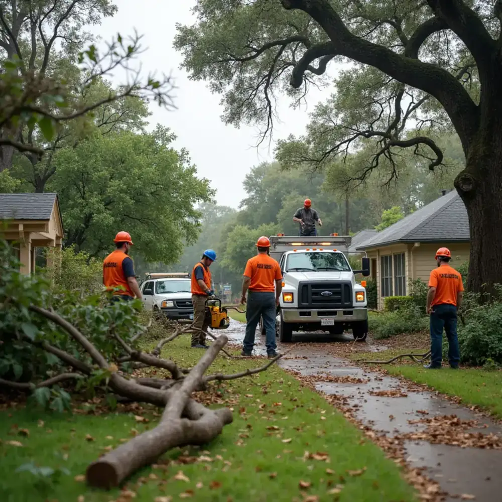 Storm-damaged tree limbs scattered across a San Antonio yard after hail