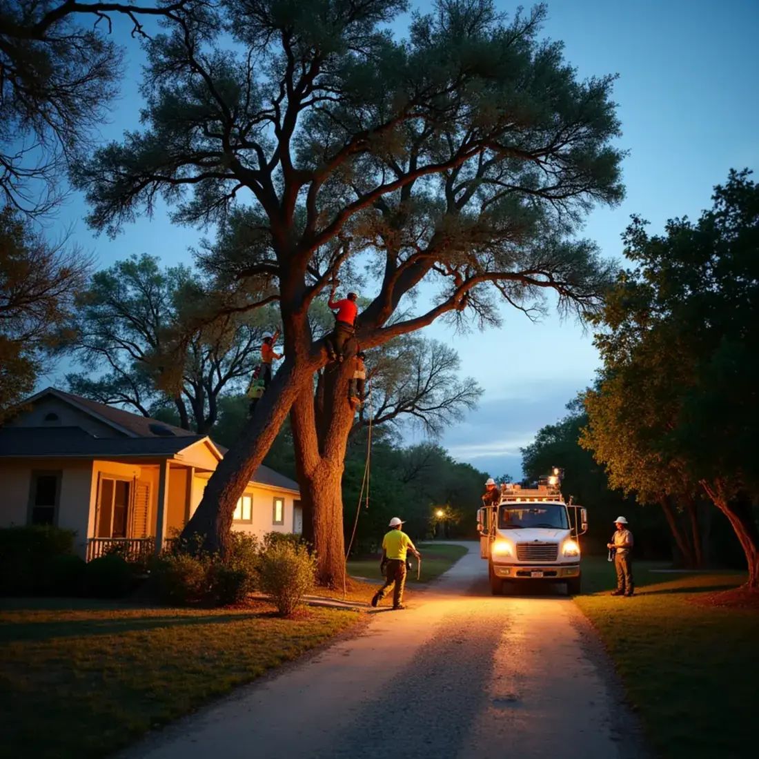 Cowboy Tree Care crew performing 24/7 emergency tree service in San Antonio, TX