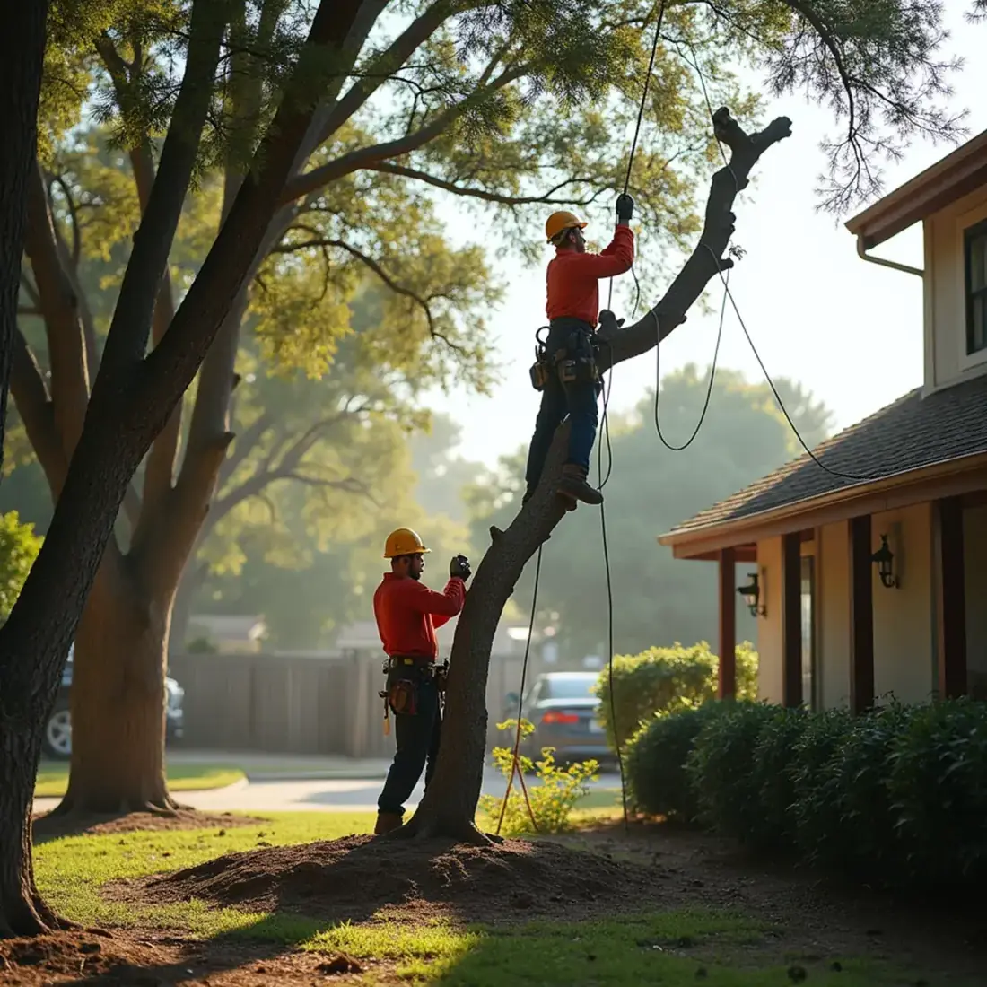 Cowboy Tree Care crew performing hazardous tree & limb removal in San Antonio, TX
