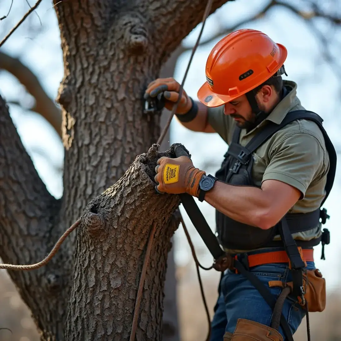 Cowboy Tree Care crew performing ice storm damage repair in San Antonio, TX