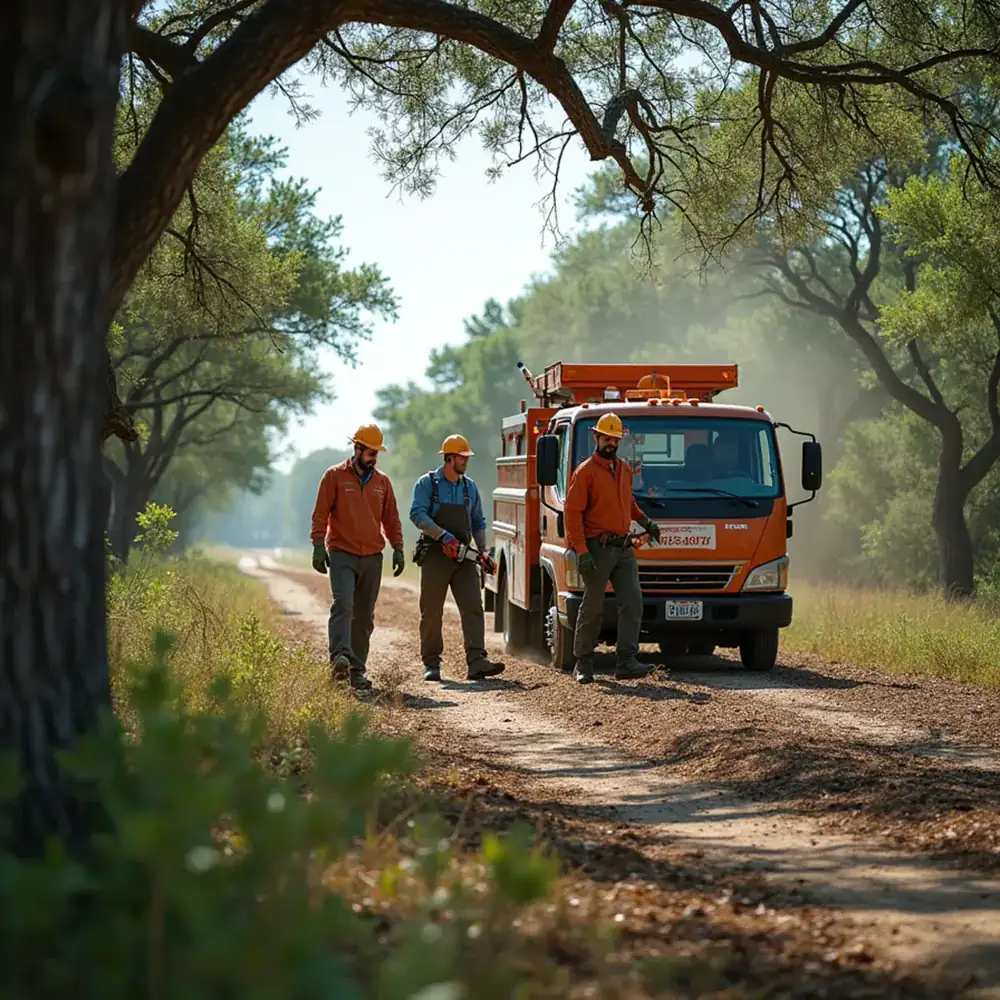 Tree service crew working in Devine, TX
