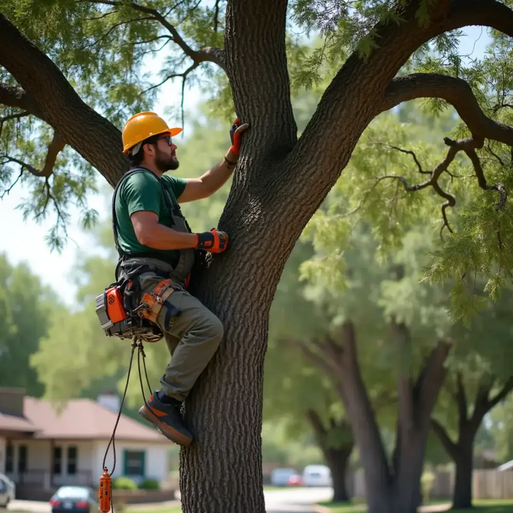 Tree service crew working in Leon Valley, TX