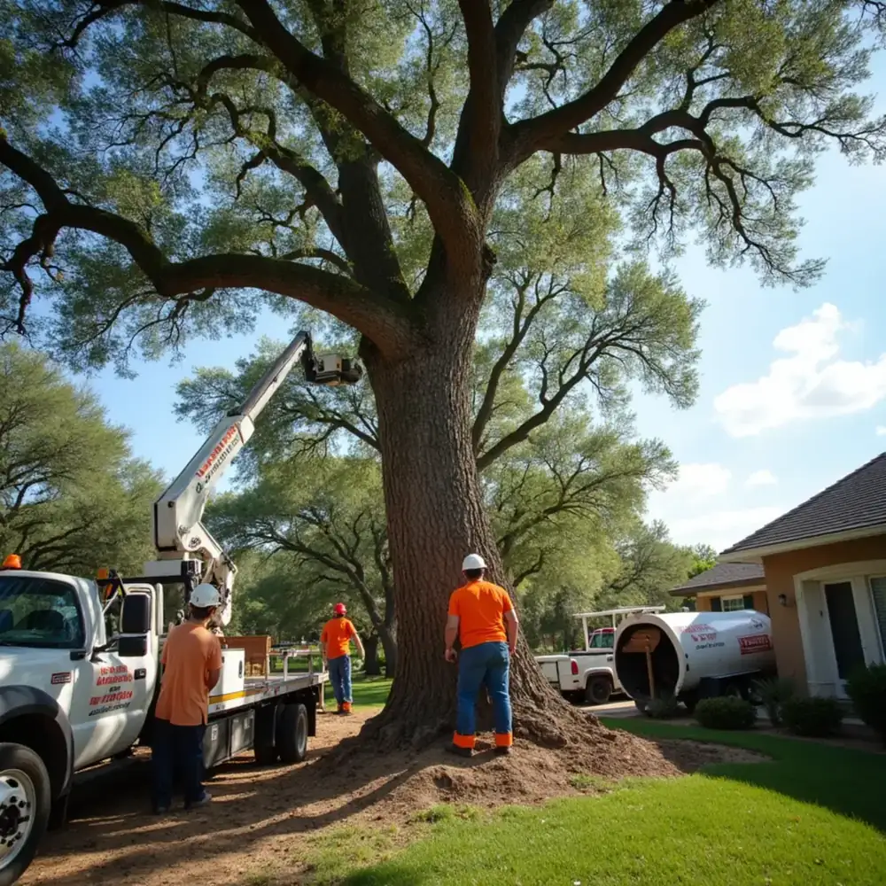 Tree service crew working in Pleasanton, TX